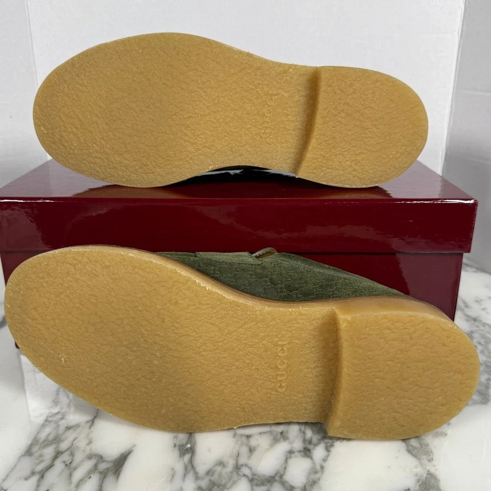 Gucci 831289 Mens GG Monogram Suede Crepe Sole Loafers Green 651289 UK 9.5